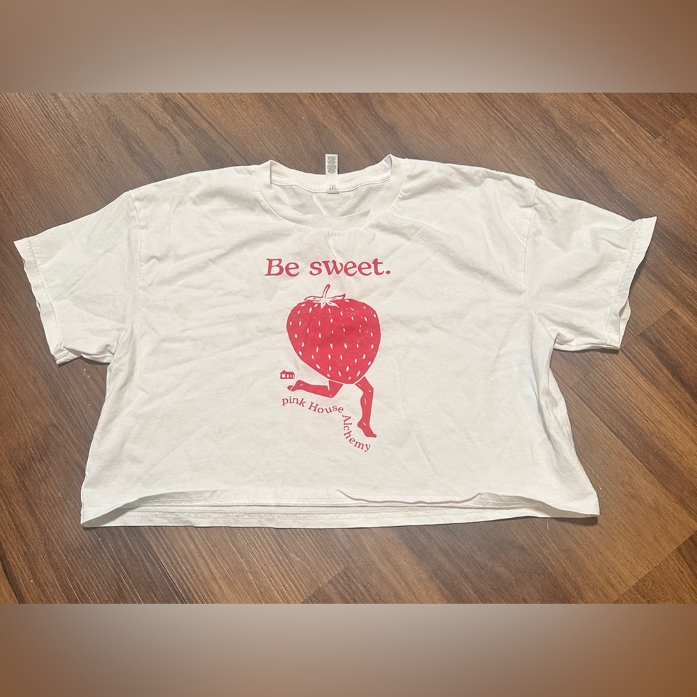 Be Sweet Pink House Alchemy White Crop Top with Strawberry Design